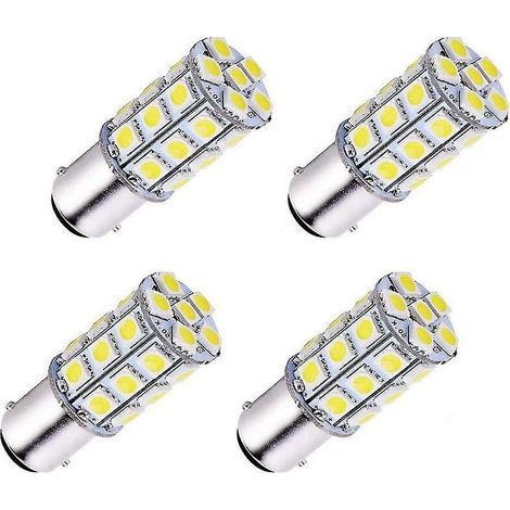 Lot de 4 lampes LED Ba15d 5050 27 SMD super blanches pour voiture, bateau, camping-car
