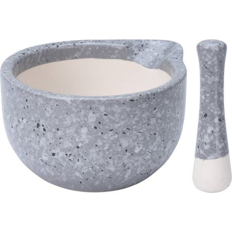 Mortier de cuisine avec pilon, céramique, blanc (1/2)