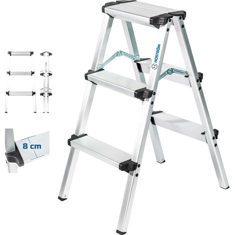 [JAMAIS UTILISÉ] HOSTRÖM Escabeau marche pied 3 marches HOMILIX3, petit escabeau pliable, aluminium, design compact et robuste, H max travail 2,34m, 5 ans garantie (1/5)