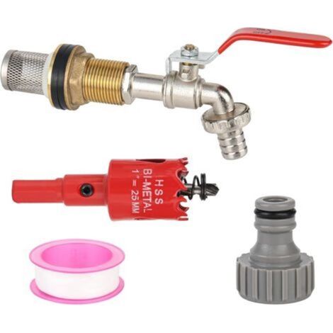 Robinet à boisseau sphérique 1/2" en laiton IBC, robinet de réservoir d'eau S60 x 6 avec raccord de tuyau, filtre filtrant, scie cloche, réservoir d'eau de pluie, accessoires de réservoir IBC (1/5)