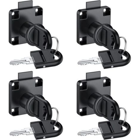 Ensemble de 4 serrures à came avec clés assorties, serrure de sécurité pour armoire, noir (UGS produit : 96260871  UGS Offre : lehua25.5.23-13) (1/4)
