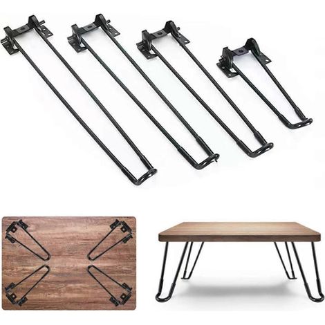 Ensemble de pieds de table pliables en métal (4 pièces), fer noir, gain de place, support robuste, idéal pour le bricolage, 52 cm (20,5 pouces). (1/5)