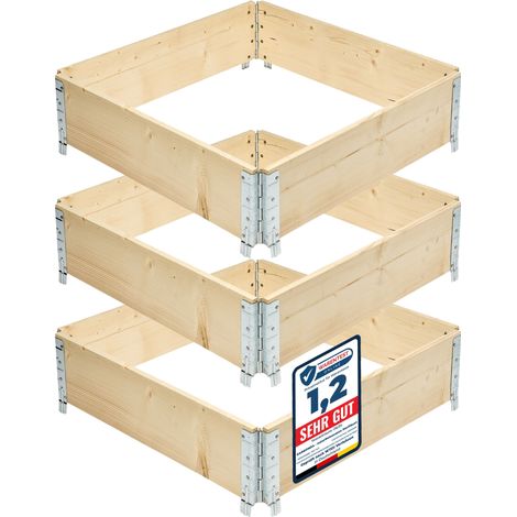 Garronda Carré Potager modulable en Bois Naturel 80x80x20 cm – Jardinière extérieure en palettes, empilable et Pliable, pour Jardin, Plantes, Fleurs, Herbes, Fruits et légumes GD-0141, 3 pièces