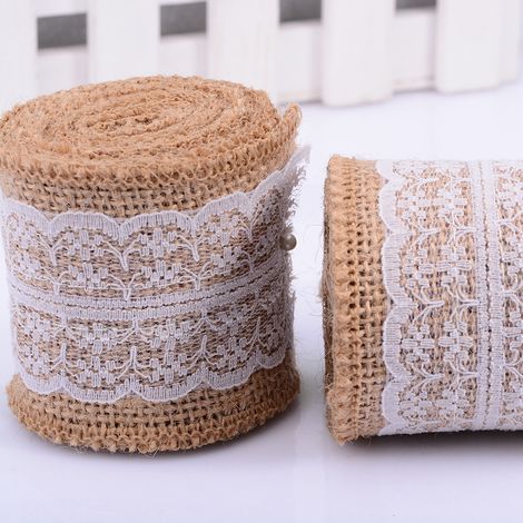 Volumen-Spitze aus Jute-Leinen, DIY-Handarbeit, 6 cm breit und 2 m lang (weiße Spitze) (1/5)