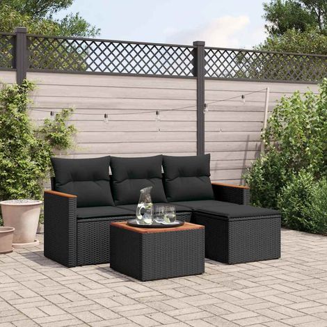 vidaXL Set de muebles de jardín 5 pzas y cojines ratán sintético negro (1/5)