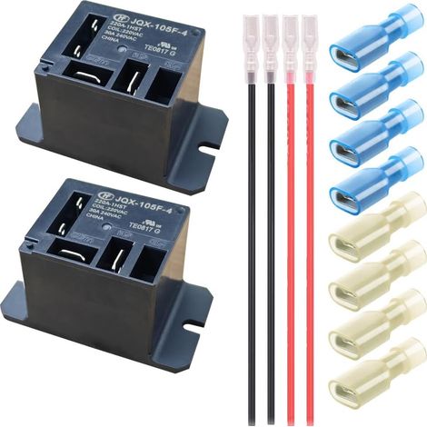Lot de 2 Relais de Puissance Miniatures 30A, Bobine AC 220V, SPST (1 NO) Mini Relais 220 Volts avec Fils et Connecteurs à Connexion Rapide