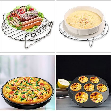 8-Zoll-Heißluftfritteusen-Zubehörset, 8-teilig, inklusive Metallhalter, Spießgestell, Kuchenform (1/5)