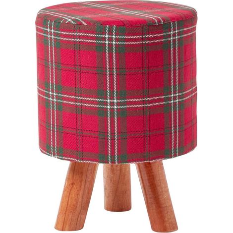 HOMESCAPES Hocker Edward Schottenmuster Holzfüße 32 Rund