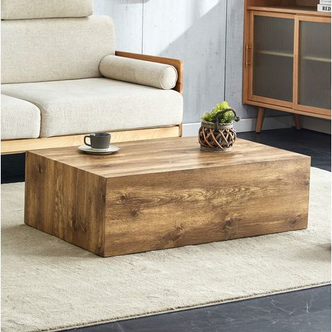 Mesa de centro rectangular 90×50×30 cm en MDF, efecto madera, sin montaje, patas antideslizantes (1/5)