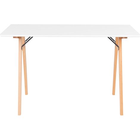 Bureau pieds bois clair L120cm - Blanc - VOJENS (1/5)