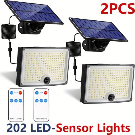 Luces solares LED para exterior con sensor de movimiento, IP65, ángulo de haz de 120°, paquete de 2, luz solar de pared para jardín con cable de 5 m [Clase energética D]