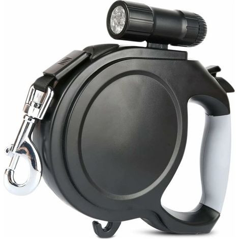 Laisse pour Chien avec LED Lampe de Poche, Laisse Rétractable pour Chiens de Jusqu'à 30kg avec Poignée Antidérapante,Laisse Chien Enrouleur Réutilisable,Frein à Une Main, Noir 8M (1/5)