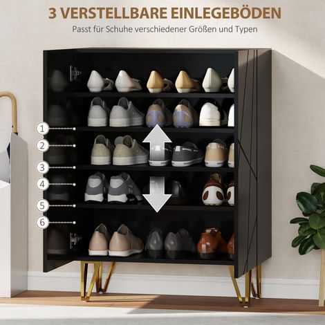 Meuble de rangement pour chaussures 2 portes, étagère à chaussures avec 3 tablettes ajustables, 72 x 31,5 x 95 cm, noir (1/4)