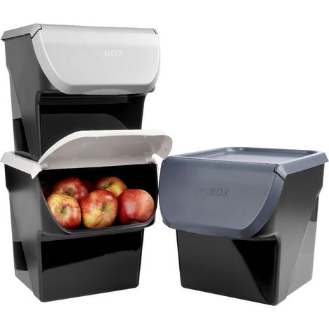 Contenant pour légumes, fruits, oignons, pommes de terre, ail, anthracite, gris cendré, lot de 3, 13 l