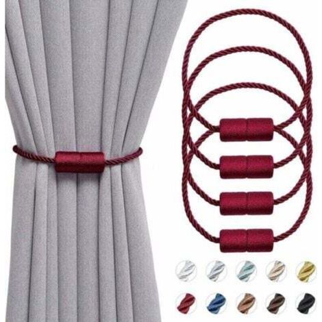 Set of 4 handmade 40.6 cm magnetic curtain tiebacks with side rope for home and office curtains (wine red)