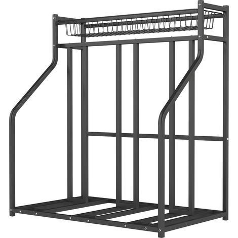 Fahrradständer für 3 Fahrräder mit Korb oben und 4 Haken, 90 x 54 x 100 cm, schwarz (1/5)