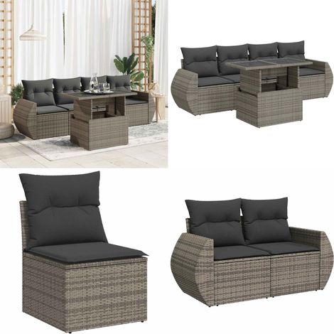 vidaXL Salon de jardin 5 pcs avec coussins gris résine tressée (1/5)