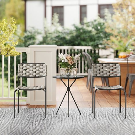 Conjunto de muebles de jardín de poliratán, muebles de exterior para balcón para 2 personas, conjunto de 3 piezas que incluye 2 sillas y una mesa en color gris. (1/5)