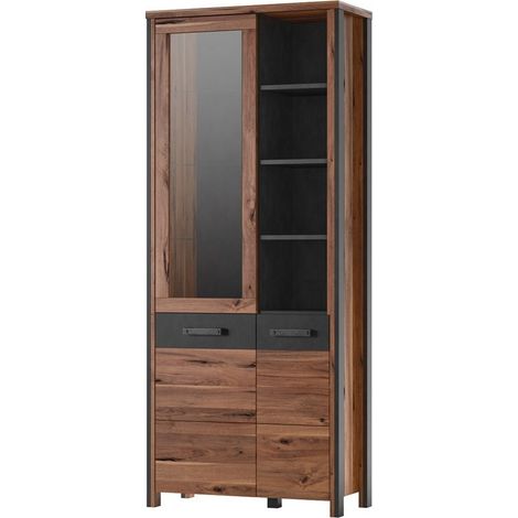 Vitrinenschrank WINDSOR. Farbe Dunkleiche und Anthrazitgrau.