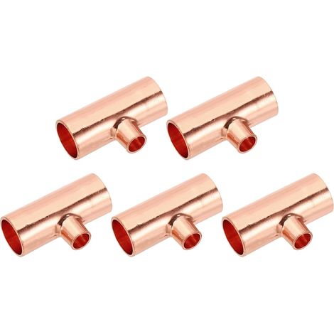 1/2" x 1/4" x 1/2" ID Raccord en Cuivre pour Té Réducteur, 5Pcs 99,9% 3 Voies Cuivre Pure Réducteur d'Adaptateur de Connecteur de Tube de Tuyau avec Connexion Soudée à la Sueur (1/5)