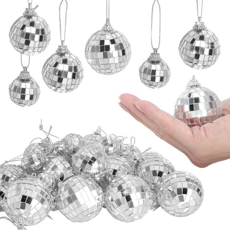 32 Boules à Facettes Miroir - Lot de 32 - Verre et Mousse - Suspension Déco Lumineuse - Fêtes Mariages Bars - Diamètres 2 à 5 cm (1/5)