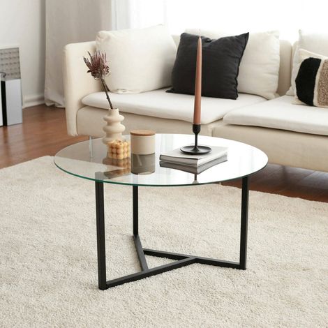 Dmora - Wohnzimmertisch Galactica, Niedriger Wohnzimmertisch, Kaffeeregal, Couchtisch für Sofa, 75x75h42 cm, Schwarz und Transparent, mit verstärkter Verpackung (1/5)