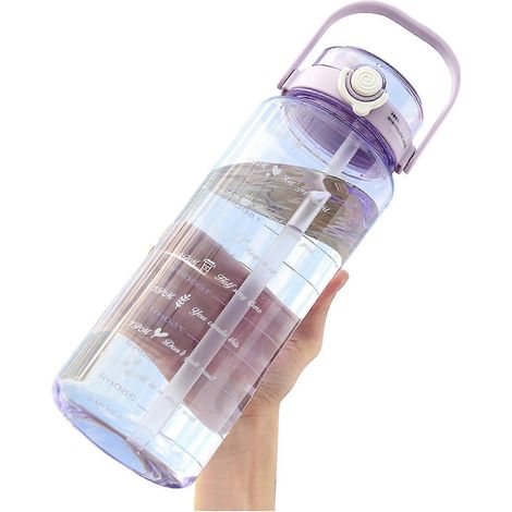 Gourde de sport de 1,9 L (64 oz) avec graduations, grande gourde portable en plastique, violette