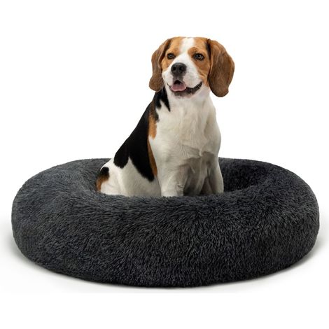 lionto Hundebett aus Plüsch in Donut-Form, 80 cm Durchmesser, dunkelgrau