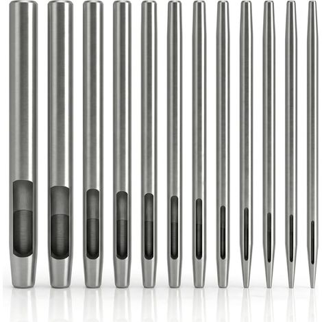 12 Pièces Outils De Poinçonnage Pour Cuir,Outils De Poinçonnage,Poinçon Creux en Cuir Kit d'Outil de Poinçonnage, bracelet de montre,ceinture,chaussures,tissu,vêtements en toile,œillet rond 0,5-6 mm