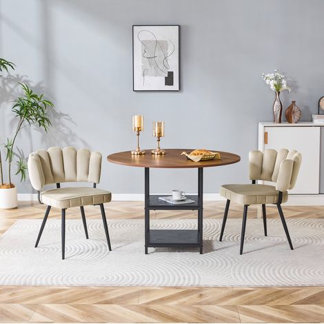 Rundes Esstisch-Set mit 2 Stühlen, 107 cm, Nussbaumoptik, mit 2 Ablagefächern (1/5)