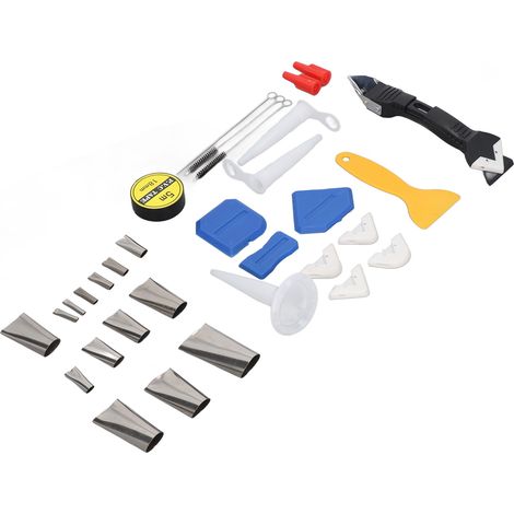 Kit lisseur joint silicone acier inoxydable racloir nettoyeur mastic bain cuisine fenêtre 14 buses 3 lisseurs 2 brosses boîte (1/5)