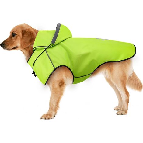 Manteau imperméable pour Chien – Tissu Oxford Vert avec Capuche et liserés réfléchissants, Ultra-léger avec accès Harnais (Grande Taille) (1/5)
