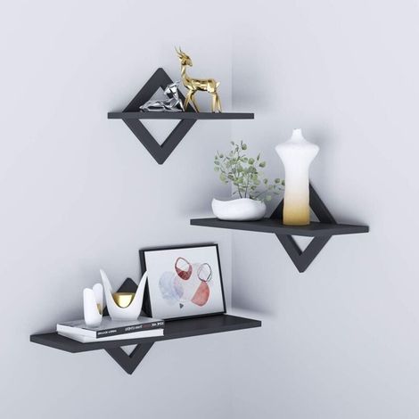 Wandregale 3er Set, Stabile Schweberegale aus PVC Ideal für Wohnzimmer, Schlafzimmer, Flur, Küche, Länge 27/34/42cm (Schwarz) (1/4)