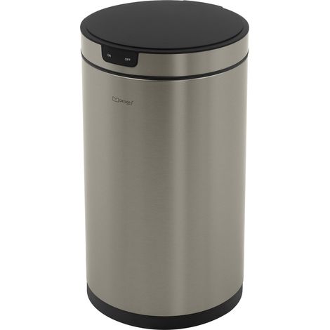ML-Design Cestino per Rifiuti con Sensore di Movimento 30L, Rotondo in Acciaio Inox Argento, Apertura e Chiusura Automatica, Anello per Sacchetti, Pattumiera Elettrica per Cucina e Ufficio