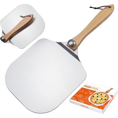 QAZQA Pelle a pizza avec poignée en bois pliable, Spatule 30 cm x 30 cm - en aluminium de haute qualité - Pelle gourmande pour pizzas, tarte flambée, pain