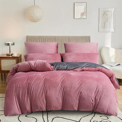Ensemble de literie 200x220cm Rose Vieux Rose Gris Coral Fleece Douillet avec fermeture éclair