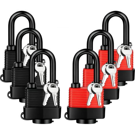 Lot de 6 cadenas résistants aux intempéries - 12 clés - Cadenas à fermeture identique pour l'extérieur - Clôture de garage (1/5)