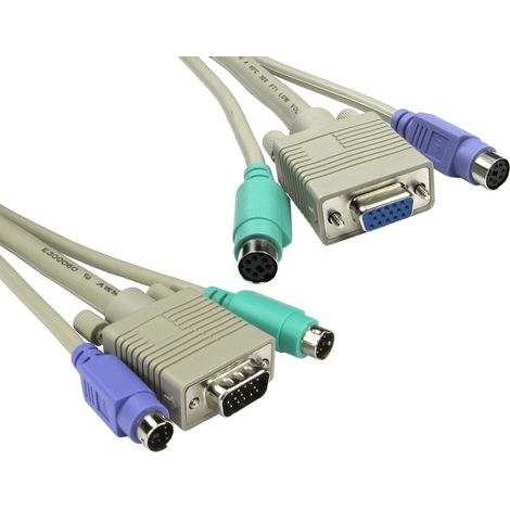 Cordon KVM, Mâle 2 MTR PS2, mâle SVGA vers PS2 femelle, SVGA femelle, longueur 2m ( Prix pour 1 )