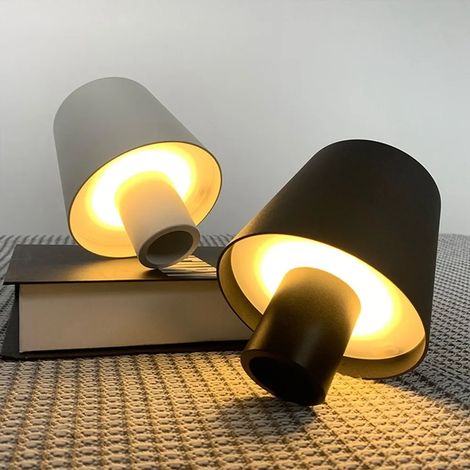 Juego de 2 lámparas de mesa LED recargables, con control táctil y brillo continuo, batería de 5200 mAh, luz blanca cálida decorativa para restaurantes, bares y discotecas (negro y blanco).