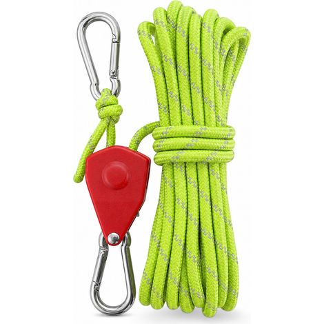 Corda tirante riflettente 4 mm x 4 m per tenda verde fluorescente (1/5)
