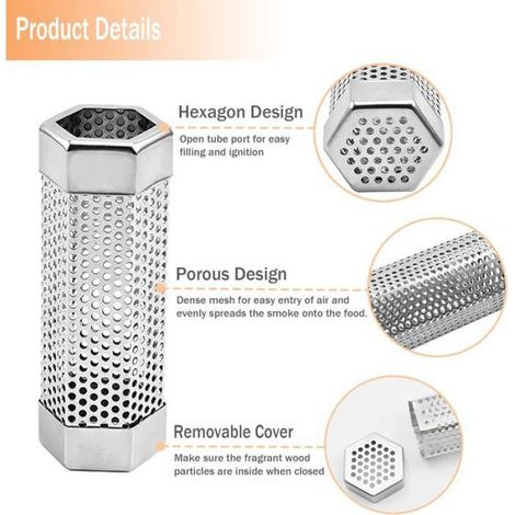 1 Générateur de fumée froide, Acier inoxydable 304, Design hexagonal, Trous ventilation, Barbecue gaz charbon électrique (1/4)