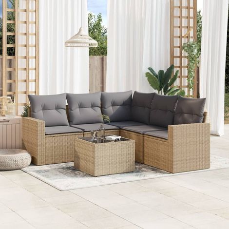 Salon de jardin avec coussins 6 pcs beige résine tressée vidaXL (1/4)