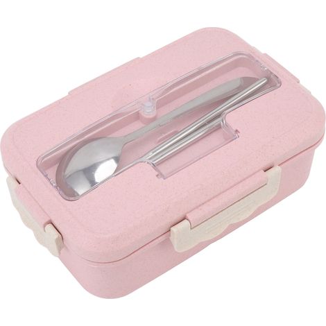 Boîte à bento isotherme avec cuillère et baguettes pour adultes, enfants et étudiants (Vaisselle à lunch rose nordique) (1/5)