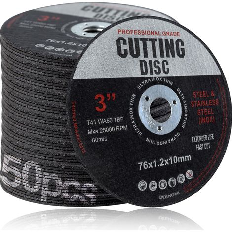 50 Pcs 3 pouces coupée roue 3/8" Arbor meuleuse roue coupée meuleuse 3 pouces pour meuleuse d’angle disque de coupe agressif pour meuleuse pour métal et acier inoxydable (1/5)