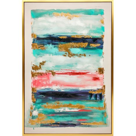 HOMCOM cuadro en lienzo abstracto a mano, 120x80 cm, cuadro para decoración de salón moderno con marco de madera, decoración de pared, multicolor
