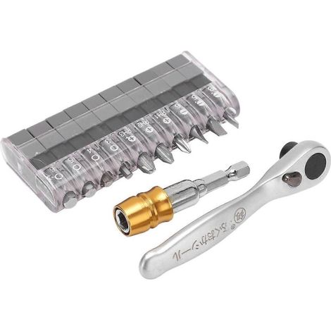 Set mit 12 Mini-Ratschenschlüssel-Bits, Ratschenschraubendreher-Set für Autoreparaturen, Mehrzweckwerkzeug. (1/4)