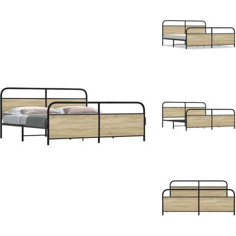 Cadre de lit en métal sans matelas chêne sonoma 200x200 cm - Cadre De Lit - Cadres De Lit - Meuble De Chambre À Coucher - Lit (1/5)