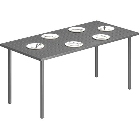 Gartentisch für 6 Personen, 165 x 80 cm, rechteckiger Esstisch für den Außenbereich mit Metalllattenplatte