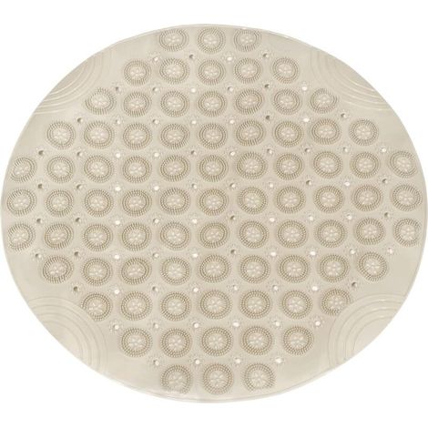Tapis de douche rond antidérapant 55 x 55 cm en PVC avec trous d'évacuation et ventouses pour baignoire de salle de bain, couleur kaki (1/4)