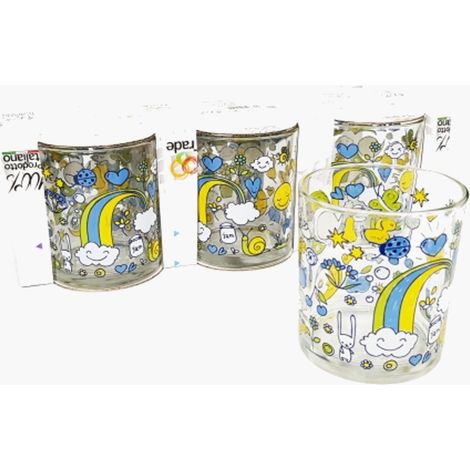 6 Verres Colorés Soleil Lune Arc-en-ciel Table En Verre Rayures Fabriqué En Italie